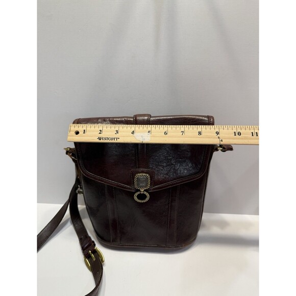 Vtg Brighton Embossed Leather Crossbody Structured Brown 90's Bucket Bag 736135 - Picture 7 of 16